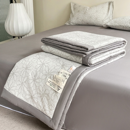 一加一 2025新款全棉三层纱提花大豆夏被 雏菊-浅灰