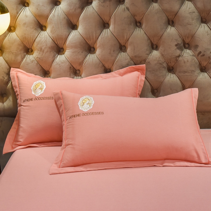 91家纺网 家纺一手货源 找家纺 艾迪尚家纺 2025新款纯色生态磨毛绣花单枕套 艾薇儿-玉色