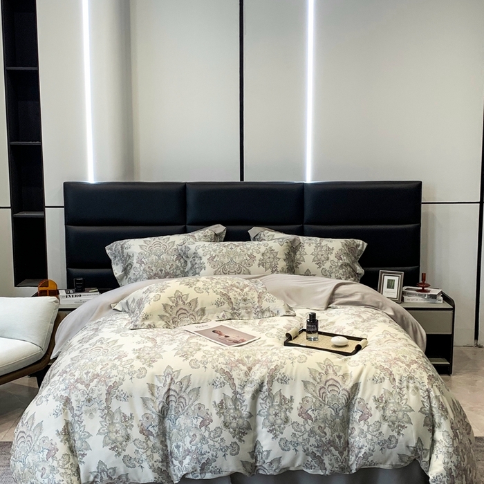 91家纺网 家纺一手货源 找家纺 顾家家居 2024新款兰精天丝数码印花四件套 金色黎明