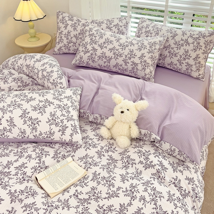 91家纺网 家纺一手货源 找家纺 暖芯优选2023新款超柔有氧小竺提花棉双层纱学生四件套 花枝晓