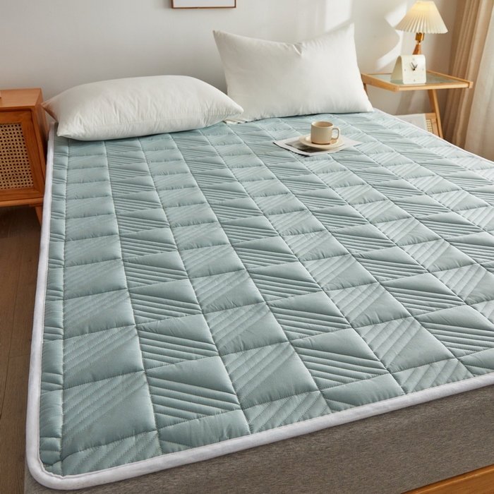 91家纺网 家纺一手货源 找家纺 祁恋婷家居 2024新款A类全棉夹棉床护垫 天空蓝