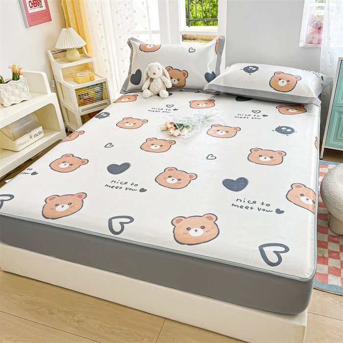 91家纺网 家纺一手货源 找家纺 欧邦 新款数码印花A类冰藤席三件套 床笠款-黑球熊