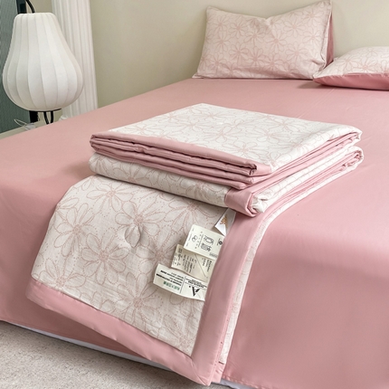 一加一 2025新款全棉三层纱提花大豆夏被 雏菊-粉