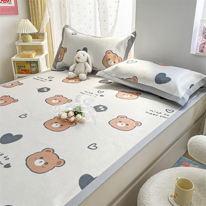 91家纺网 家纺一手货源 找家纺 欧邦 新款数码印花A类冰藤席三件套 凉席款-黑球熊