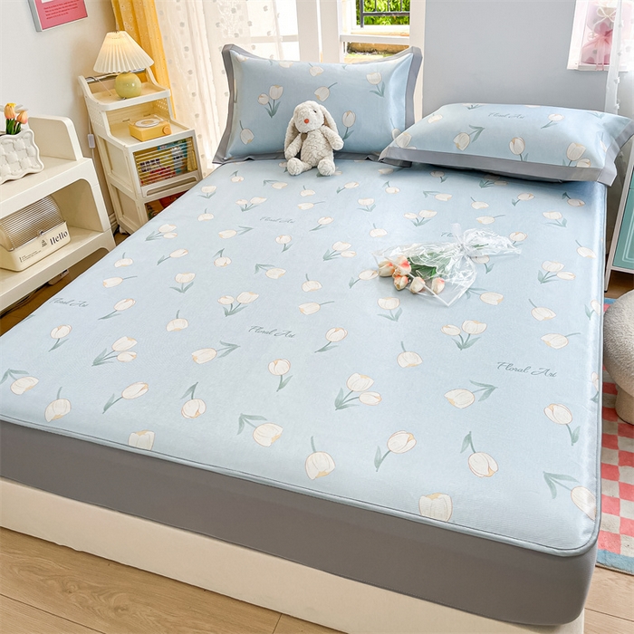 91家纺网 家纺一手货源 找家纺 欧邦 新款数码印花A类冰藤席三件套 床笠款-郁金香