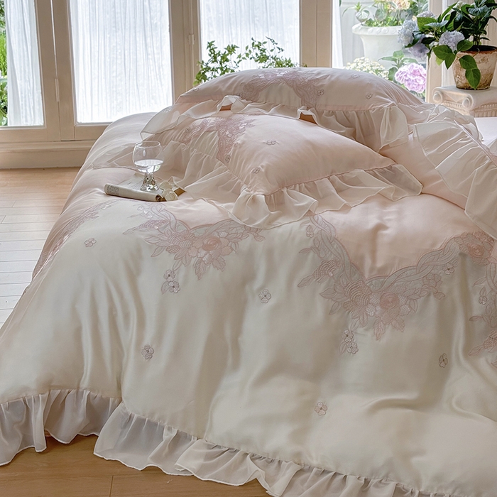 91家纺网 家纺一手货源 找家纺 MIU缪家居 2024新款80支兰精天丝轻奢四件套系列-伊莎贝尔 粉