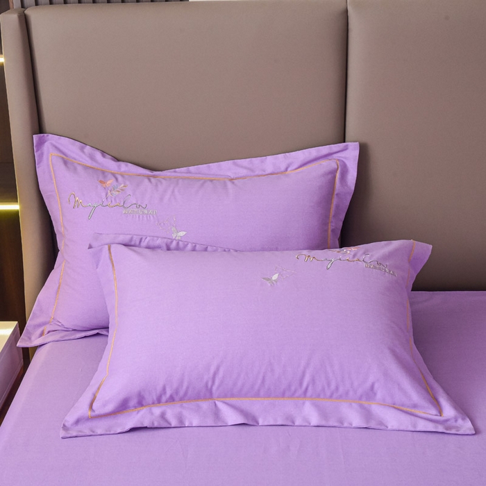 91家纺网 家纺一手货源 找家纺 艾迪尚家纺 2025新款纯色生态磨毛绣花单枕套 蝶恋花-淡紫