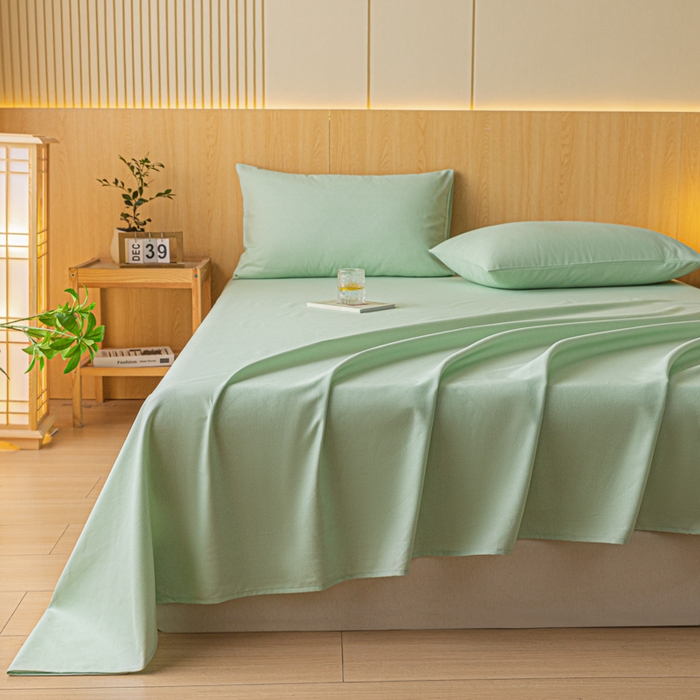 91家纺网 家纺一手货源 找家纺 鑫钰 2024新款全棉老粗布床单  月白-绿