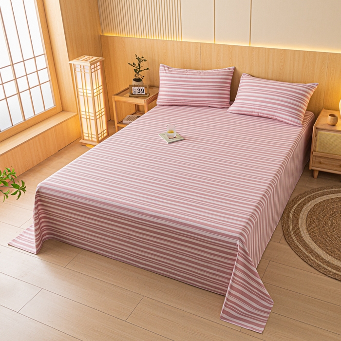 91家纺网 家纺一手货源 找家纺 鑫钰 2024新款全棉老粗布床单  素彩-粉