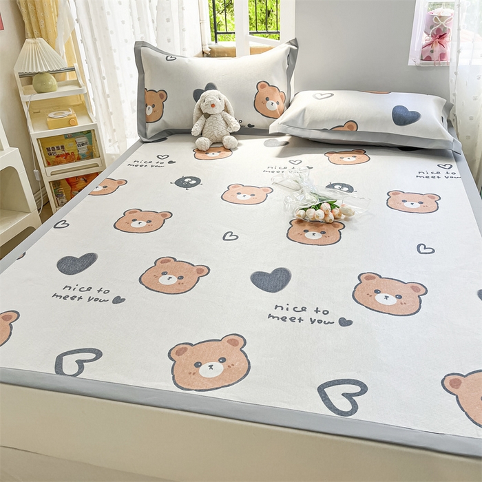 91家纺网 家纺一手货源 找家纺 欧邦 新款数码印花A类冰藤席三件套 凉席款-黑球熊