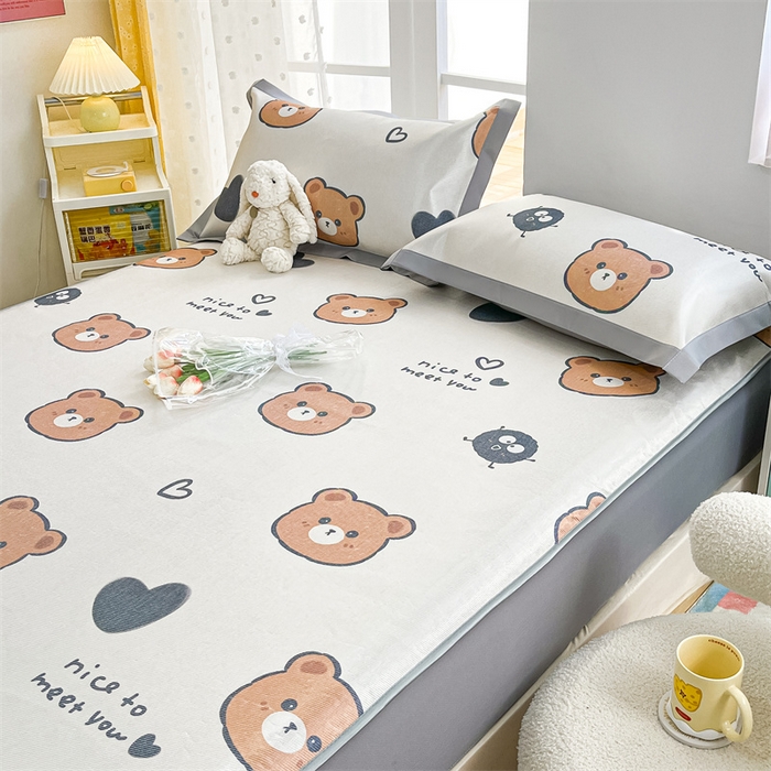 91家纺网 家纺一手货源 找家纺 欧邦 新款数码印花A类冰藤席三件套 床笠款-黑球熊