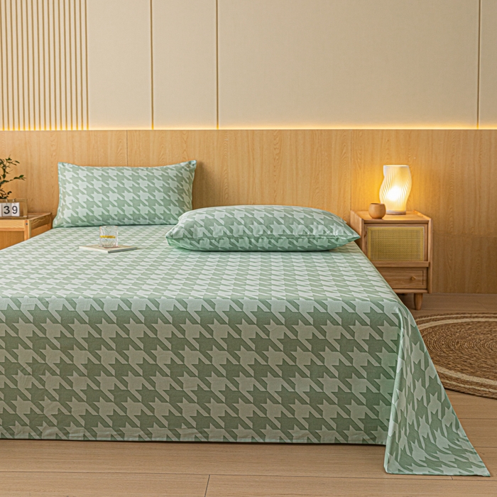 91家纺网 家纺一手货源 找家纺 鑫钰 2024新款全棉老粗布床单  千鸟格-绿