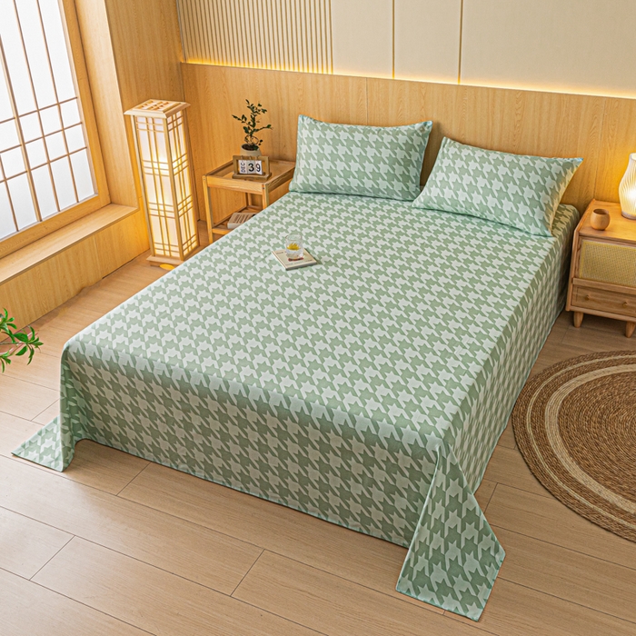 91家纺网 家纺一手货源 找家纺 鑫钰 2024新款全棉老粗布床单  千鸟格-绿