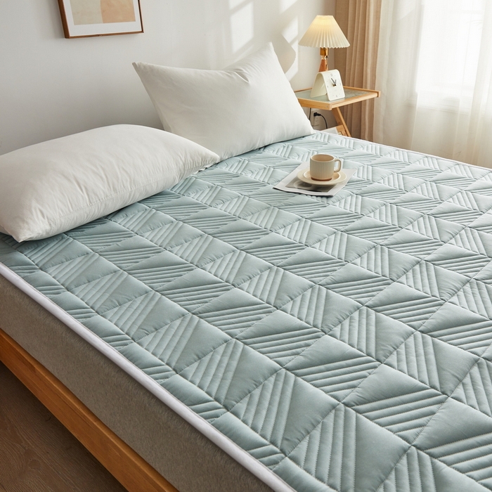 91家纺网 家纺一手货源 找家纺 祁恋婷家居 2024新款A类全棉夹棉床护垫 天空蓝