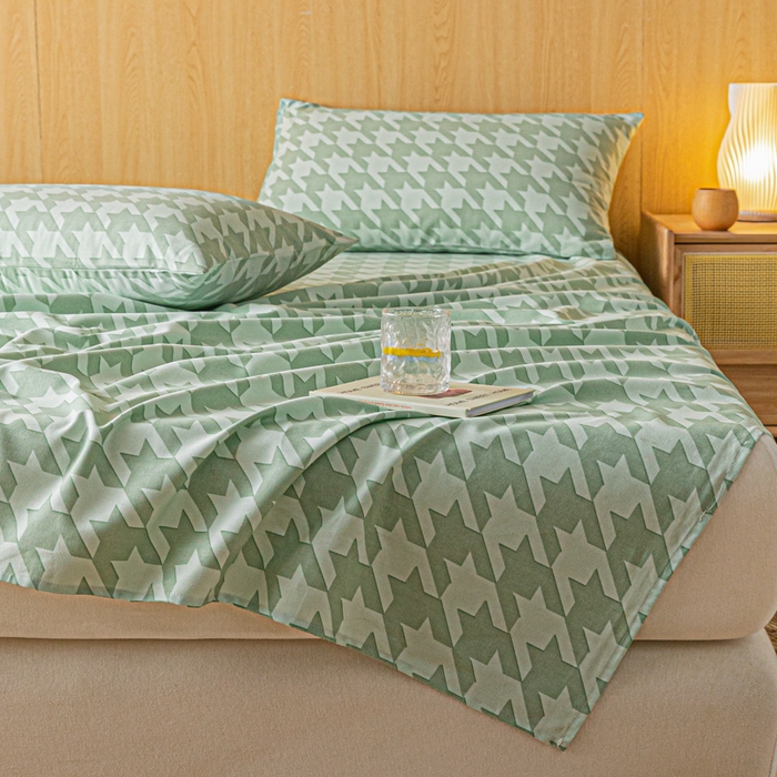 91家纺网 家纺一手货源 找家纺 鑫钰 2024新款全棉老粗布床单  千鸟格-绿