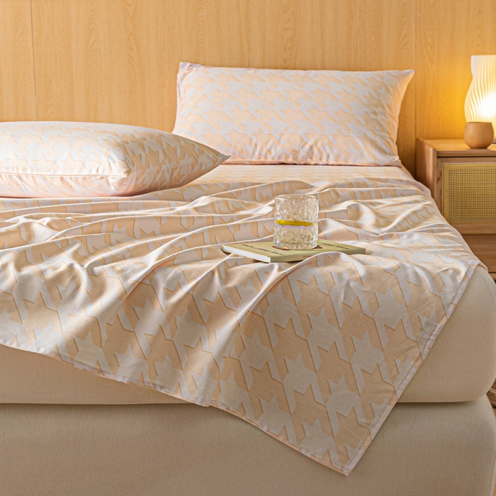 91家纺网 家纺一手货源 找家纺 鑫钰 2024新款全棉老粗布床单  千鸟格-米