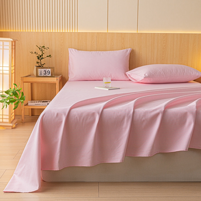 91家纺网 家纺一手货源 找家纺 鑫钰 2024新款全棉老粗布床单  莱卡-粉