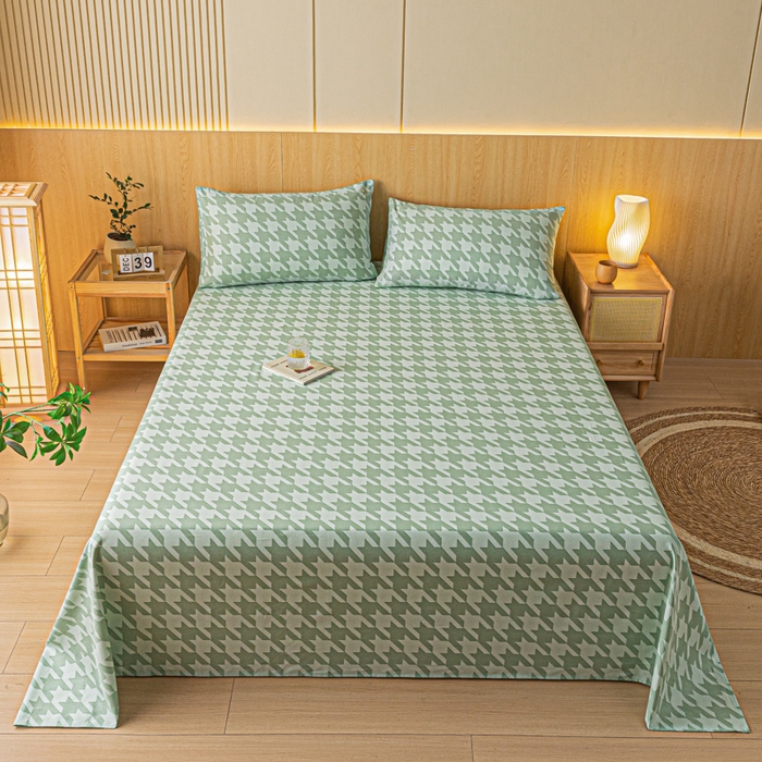 91家纺网 家纺一手货源 找家纺 鑫钰 2024新款全棉老粗布床单  千鸟格-绿