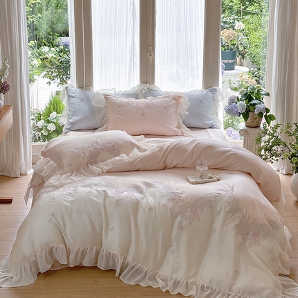 91家纺网 家纺一手货源 找家纺 MIU缪家居 2024新款80支兰精天丝轻奢四件套系列-伊莎贝尔 粉