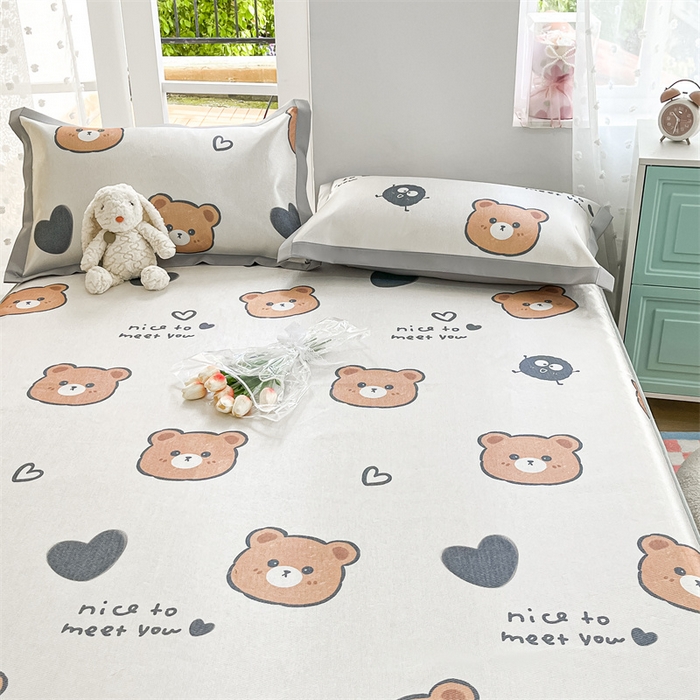 91家纺网 家纺一手货源 找家纺 欧邦 新款数码印花A类冰藤席三件套 床笠款-黑球熊