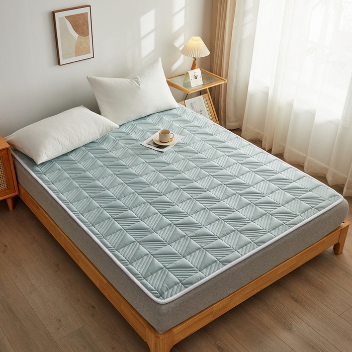 91家纺网 家纺一手货源 找家纺 祁恋婷家居 2024新款A类全棉夹棉床护垫 天空蓝