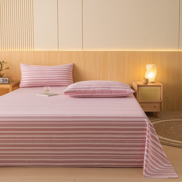 91家纺网 家纺一手货源 找家纺 鑫钰 2024新款全棉老粗布床单  素彩-粉