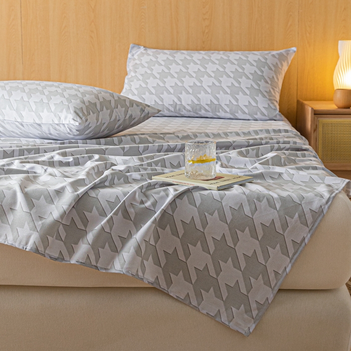 91家纺网 家纺一手货源 找家纺 鑫钰 2024新款全棉老粗布床单  千鸟格-灰