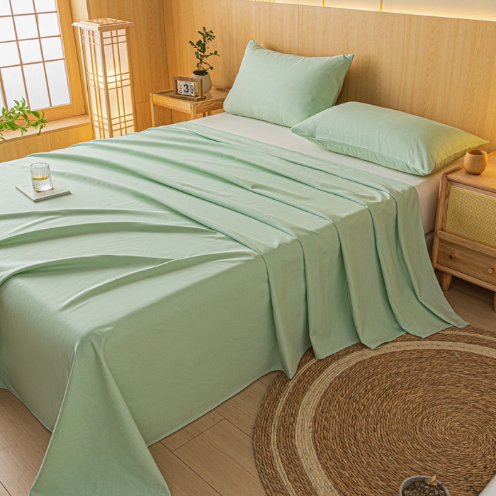 91家纺网 家纺一手货源 找家纺 鑫钰 2024新款全棉老粗布床单  月白-绿