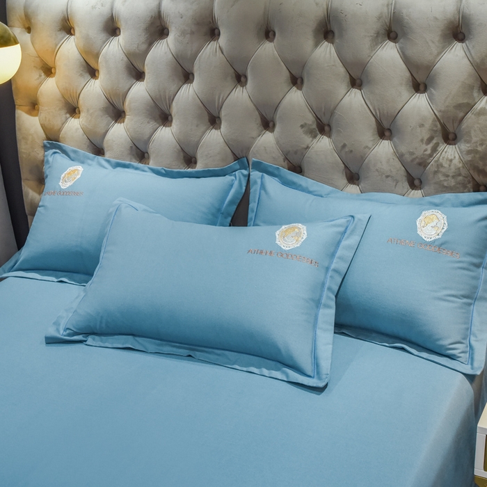 91家纺网 家纺一手货源 找家纺 艾迪尚家纺 2025新款纯色生态磨毛绣花单枕套 艾薇儿-天蓝