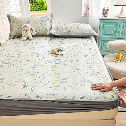 91家纺网 家纺一手货源 找家纺 欧邦 新款数码印花A类冰藤席三件套 床笠款-玉兰花