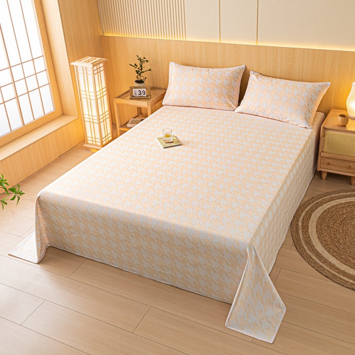 91家纺网 家纺一手货源 找家纺 鑫钰 2024新款全棉老粗布床单  千鸟格-米