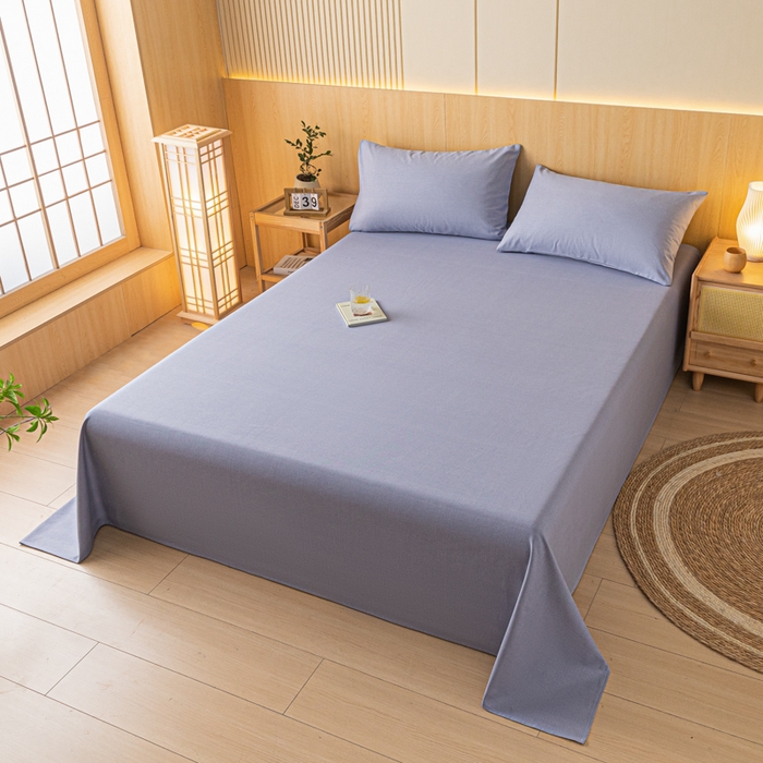 91家纺网 家纺一手货源 找家纺 鑫钰 2024新款全棉老粗布床单  月白-蓝