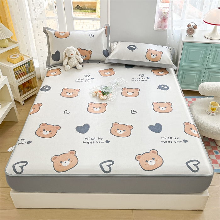 91家纺网 家纺一手货源 找家纺 欧邦 新款数码印花A类冰藤席三件套 床笠款-黑球熊