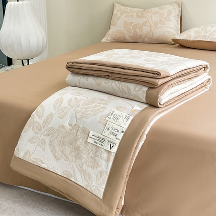 一加一 2025新款全棉三层纱提花大豆夏被 清雅-咖