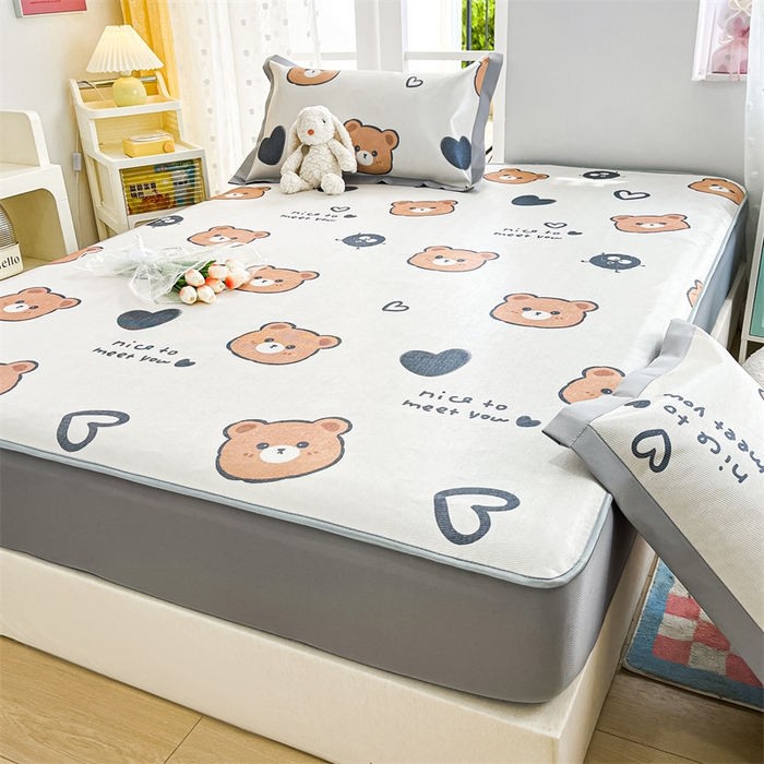 91家纺网 家纺一手货源 找家纺 欧邦 新款数码印花A类冰藤席三件套 床笠款-黑球熊