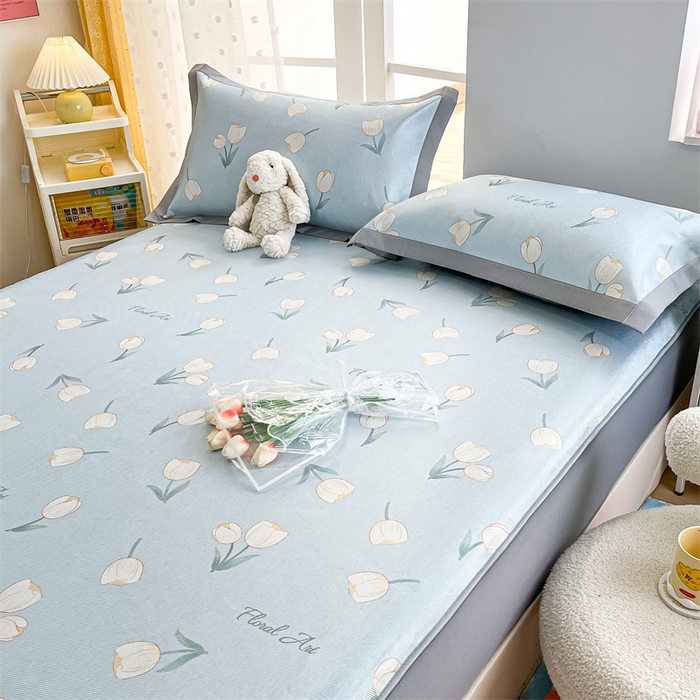 91家纺网 家纺一手货源 找家纺 欧邦 新款数码印花A类冰藤席三件套 床笠款-郁金香