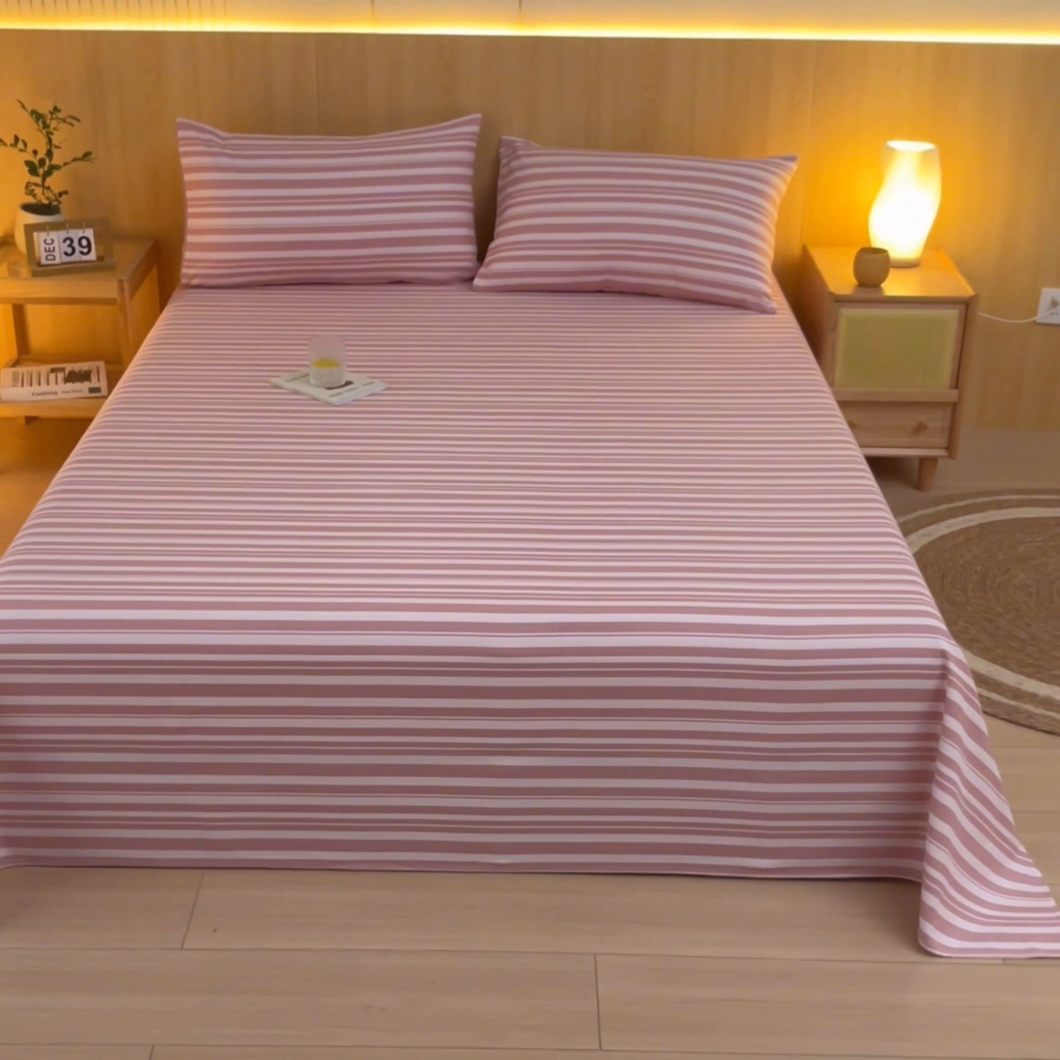 91家纺网 家纺一手货源 找家纺 鑫钰 2024新款全棉老粗布床单  素彩-粉