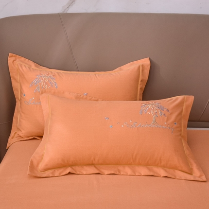 艾迪尚家纺 2025新款纯色生态磨毛绣花单枕套 幸福树-桔黄