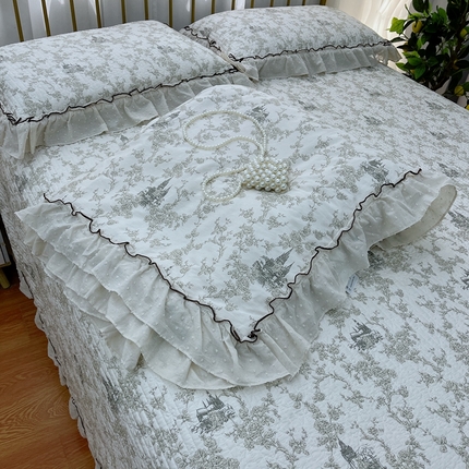 91家纺网 家纺一手货源 找家纺 （总）暖居 2024新款韩系大花边夏被砂洗棉花床盖四件套可机洗+同款纯棉被套