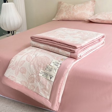 一加一 2025新款全棉三层纱提花大豆夏被 清雅-粉