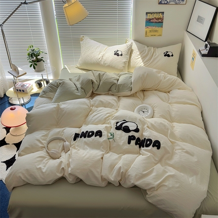 91家纺网 家纺一手货源 找家纺 （总）阿曼达 2024新款ins博主风简约轻奢卡通熊猫毛巾绣水洗m四件套