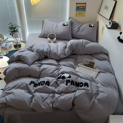 91家纺网 家纺一手货源 找家纺 （总）阿曼达 2024新款ins博主风简约轻奢卡通熊猫毛巾绣水洗m四件套