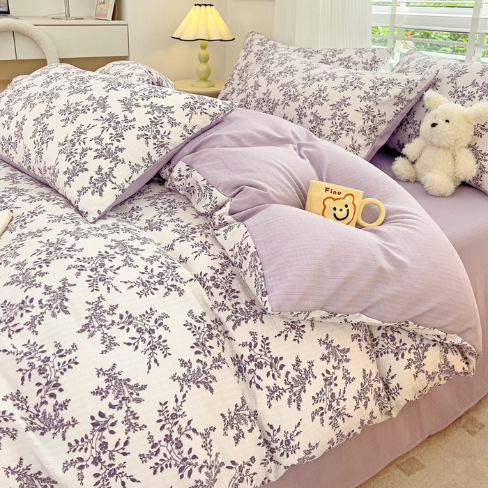 91家纺网 家纺一手货源 找家纺 暖芯优选2023新款超柔有氧小竺提花棉双层纱学生四件套 花枝晓