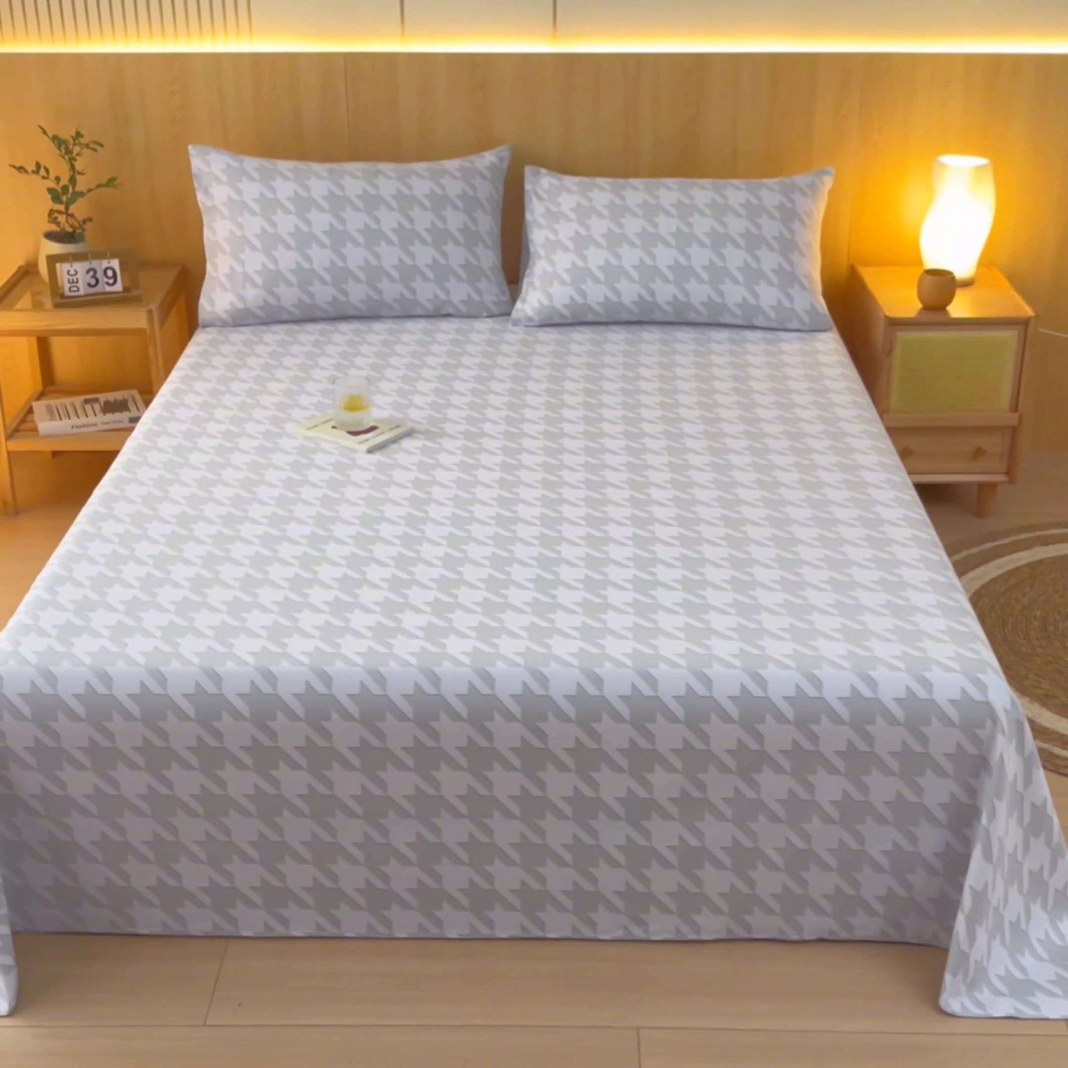 91家纺网 家纺一手货源 找家纺 鑫钰 2024新款全棉老粗布床单  千鸟格-灰