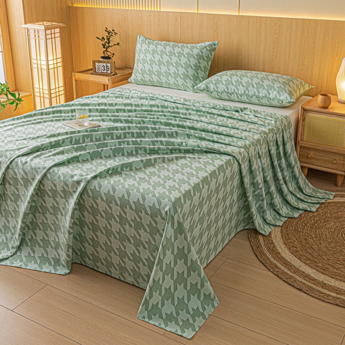 91家纺网 家纺一手货源 找家纺 鑫钰 2024新款全棉老粗布床单  千鸟格-绿