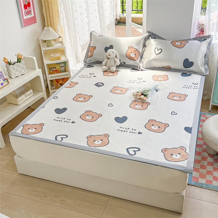 91家纺网 家纺一手货源 找家纺 欧邦 新款数码印花A类冰藤席三件套 凉席款-黑球熊