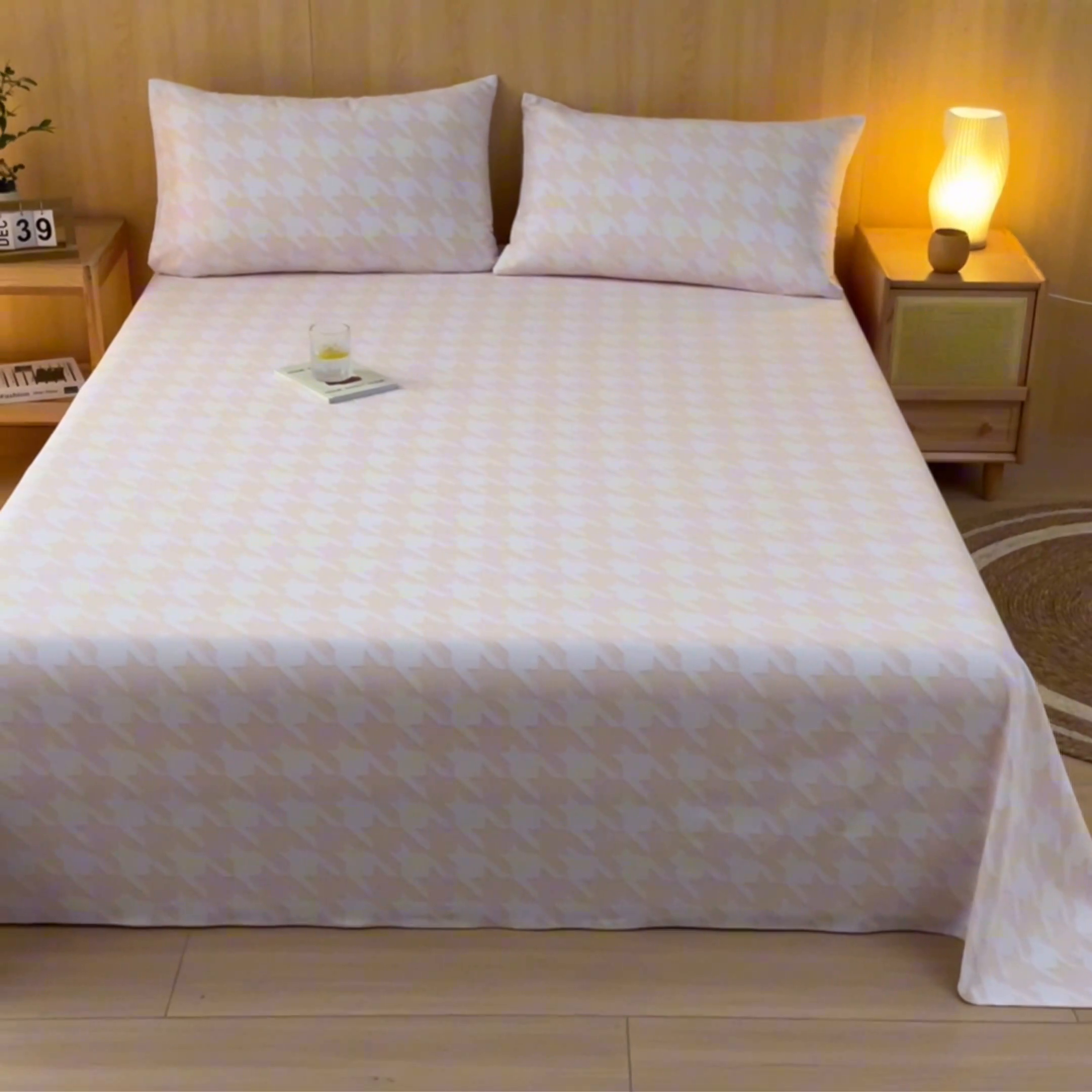 91家纺网 家纺一手货源 找家纺 鑫钰 2024新款全棉老粗布床单  千鸟格-米