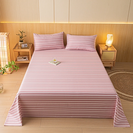 鑫钰 2024新款全棉老粗布床单  素彩-粉