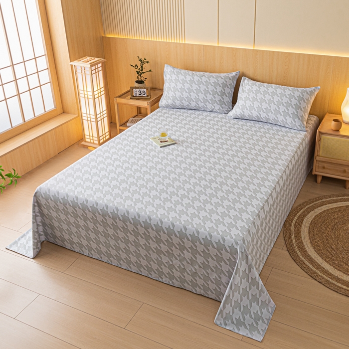 91家纺网 家纺一手货源 找家纺 鑫钰 2024新款全棉老粗布床单  千鸟格-灰