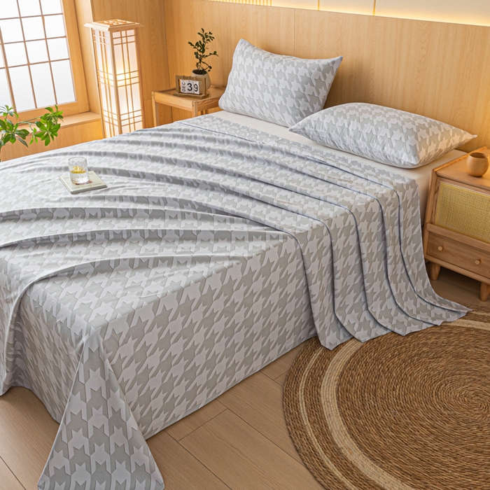 91家纺网 家纺一手货源 找家纺 鑫钰 2024新款全棉老粗布床单  千鸟格-灰